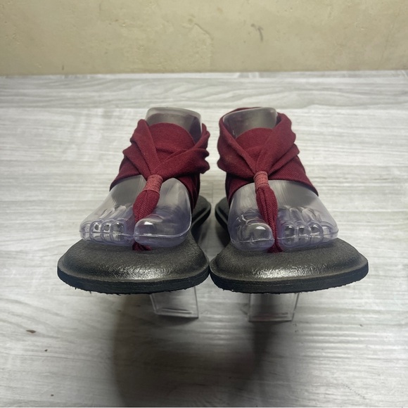 Sanuk Maroon Dark Red Fabric Yoga Mat Thong Sling Back Sandal size Womens 8 - Picture 3 of 9